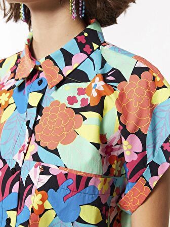 Desenli Kısa Kollu Poplin Kadın Gömlek