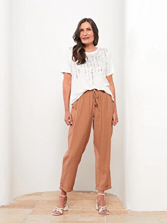 Kadın Beli Lastikli Düz Pantolon