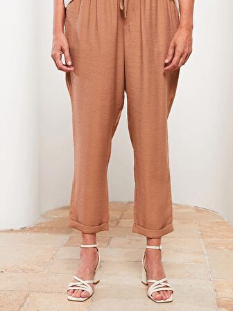 Kadın Beli Lastikli Düz Pantolon