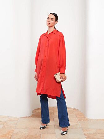 Düz Uzun Kollu Kadın Gömlek Tunik