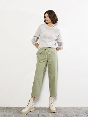 Beli Lastikli Düz Gabardin Kadın Pantolon