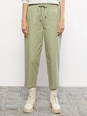 Beli Lastikli Düz Gabardin Kadın Pantolon