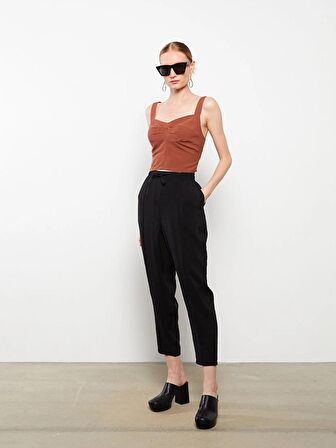 Kadın Beli Lastikli Düz Pantolon