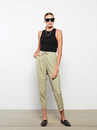 Kadın Beli Lastikli Standart Fit Düz Pantolon