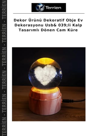 Dekor Ürünü Dekoratif Obje Ev Dekorasyonu Usb& 039;li Kalp Tasarımlı Dönen Cam Küre