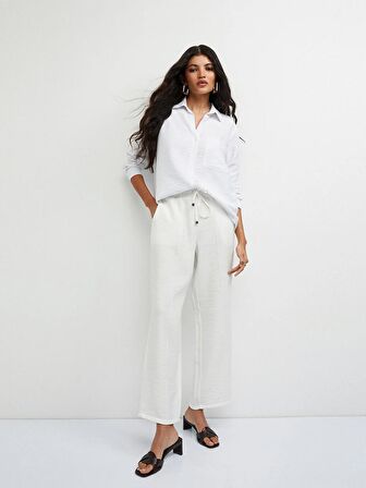 Kadın Beli Lastikli Düz Pantolon