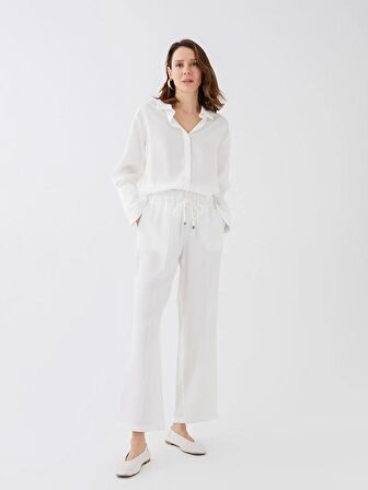 Kadın Beli Lastikli Düz Pantolon