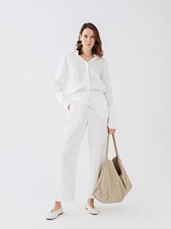 Kadın Beli Lastikli Düz Pantolon