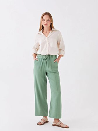 Kadın Beli Lastikli Düz Pantolon