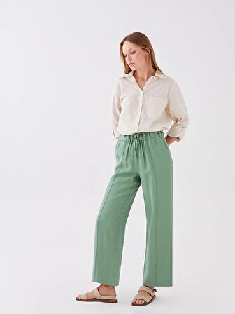 Kadın Beli Lastikli Düz Pantolon