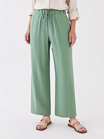Kadın Beli Lastikli Düz Pantolon