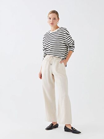 Kadın Beli Lastikli Düz Pantolon