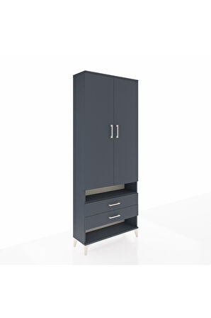 Arges Dolap 3 Raflı 2 Çekmeceli Tek Askılı 88x30x221 Antrasit-Antrasit