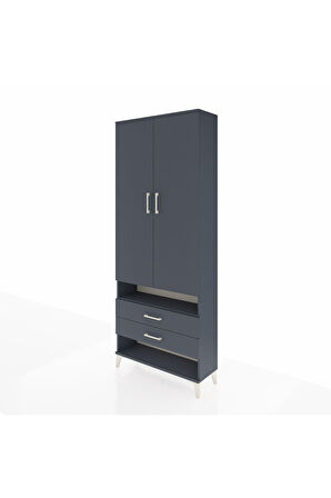 Arges Dolap 3 Raflı 2 Çekmeceli Tek Askılı 88x30x221 Antrasit-Antrasit