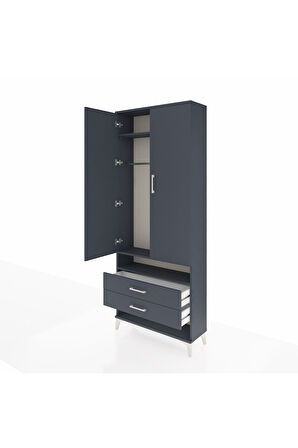 Arges Dolap 3 Raflı 2 Çekmeceli Tek Askılı 88x30x221 Antrasit-Antrasit