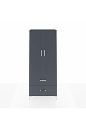 Arges Dolap 2 Raflı 2 Çekmeceli Tek Askılı 88x30x221 Antrasit-Antrasit