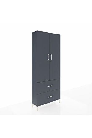 Arges Dolap 2 Raflı 2 Çekmeceli Tek Askılı 88x30x221 Antrasit-Antrasit