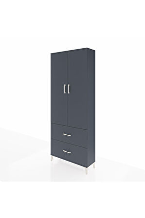 Arges Dolap 2 Raflı 2 Çekmeceli Tek Askılı 88x30x221 Antrasit-Antrasit