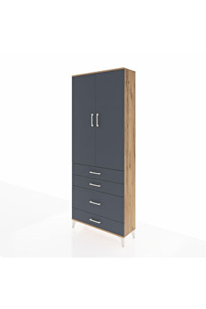 Arges Dolap 3 Raflı 4 Çekmeceli 2 Kapaklı 88x30x221 Çam-Antrasit