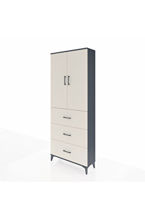 Arges Dolap 3 Raflı 3 Çekmeceli 2 Kapaklı 88x30x221 Antrasit-Aytaşı