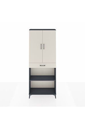 Arges Dolap 4 Raflı Tek Çekmeceli 2 Kapaklı 88x30x221 Antrasit-Aytaşı