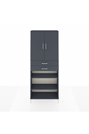 Arges Dolap 5 Raflı 2 Çekmeceli 2 Kapaklı 88x30x221 Antrasit-Antrasit