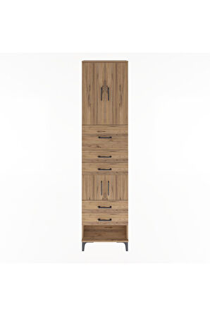 Arges Dolap 3 Raflı 5 Çekmeceli 4 Kapaklı 60x30x243 Çam-Çam