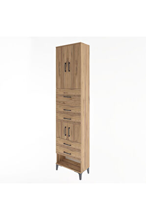 Arges Dolap 3 Raflı 5 Çekmeceli 4 Kapaklı 60x30x243 Çam-Çam