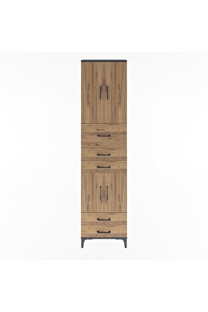 Arges Dolap 4 Raflı 5 Çekmeceli 4 Kapaklı 60x30x243 Antrasit-Çam