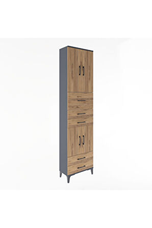 Arges Dolap 4 Raflı 5 Çekmeceli 4 Kapaklı 60x30x243 Antrasit-Çam