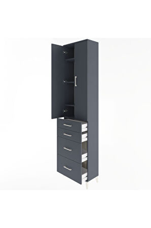 Arges Dolap 4 Raflı 4 Çekmeceli 2 Kapaklı 60x30x243 Antrasit-Antrasit