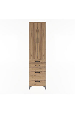 Arges Dolap 4 Raflı 4 Çekmeceli 2 Kapaklı 60x30x243 Çam-Çam