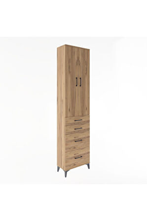 Arges Dolap 4 Raflı 4 Çekmeceli 2 Kapaklı 60x30x243 Çam-Çam