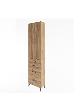 Arges Dolap 4 Raflı 4 Çekmeceli 2 Kapaklı 60x30x243 Çam-Çam