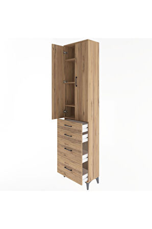 Arges Dolap 4 Raflı 4 Çekmeceli 2 Kapaklı 60x30x243 Çam-Çam
