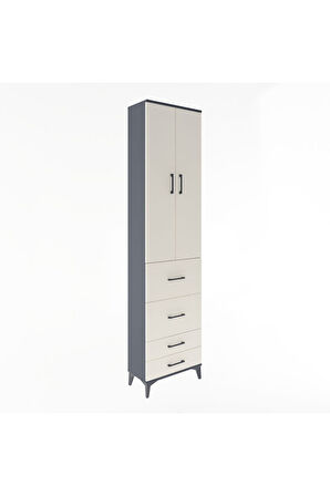 Arges Dolap 4 Raflı 4 Çekmeceli 2 Kapaklı 60x30x243 Antrasit-Aytaşı