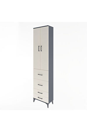 Arges Dolap 4 Raflı 4 Çekmeceli 2 Kapaklı 60x30x243 Antrasit-Aytaşı