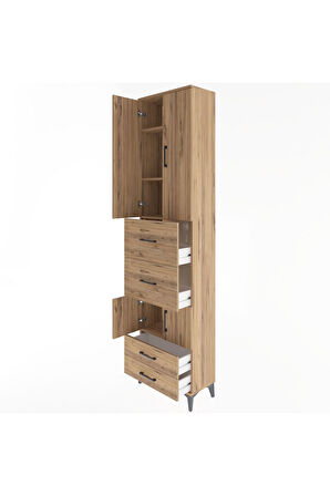 Arges Dolap 4 Raflı 4 Çekmeceli 4 Kapaklı 60x30x243 Çam-Çam