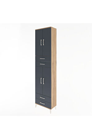 Arges Dolap 3 Raflı 4 Çekmeceli 4 Kapaklı 60x30x243 Çam-Antrasit