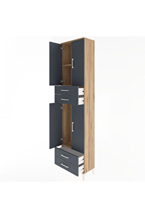 Arges Dolap 3 Raflı 4 Çekmeceli 4 Kapaklı 60x30x243 Çam-Antrasit