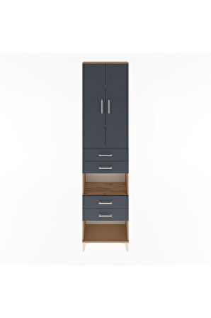 Arges Dolap 4 Raflı 4 Çekmeceli 2 Kapaklı 60x30x243 Çam-Antrasit