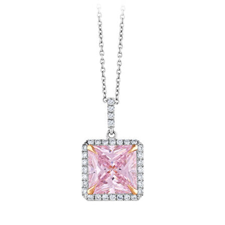 0.14 Karat Pembe Topaz Taşlı Pırlanta Kolye