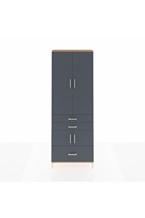 Arges Dolap 4 Raflı 3 Çekmeceli 4 Kapaklı 88x30x243 Çam-Antrasit