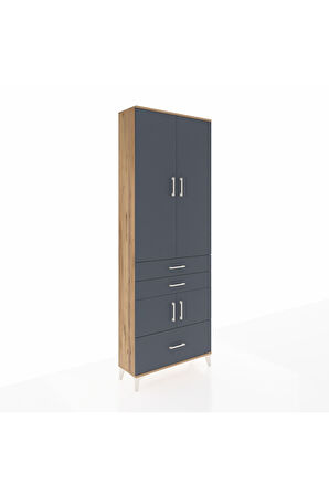 Arges Dolap 4 Raflı 3 Çekmeceli 4 Kapaklı 88x30x243 Çam-Antrasit