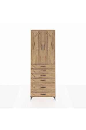 Arges Dolap 3 Raflı 6 Çekmeceli 2 Kapaklı 88x30x243 Çam-Çam