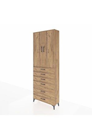 Arges Dolap 3 Raflı 6 Çekmeceli 2 Kapaklı 88x30x243 Çam-Çam