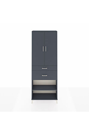 Arges Dolap 4 Raflı 2 Çekmeceli 2 Kapaklı 88x30x243 Antrasit-Antrasit