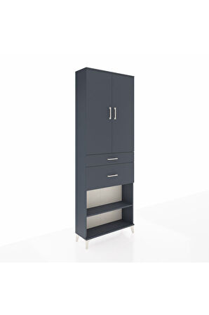 Arges Dolap 4 Raflı 2 Çekmeceli 2 Kapaklı 88x30x243 Antrasit-Antrasit