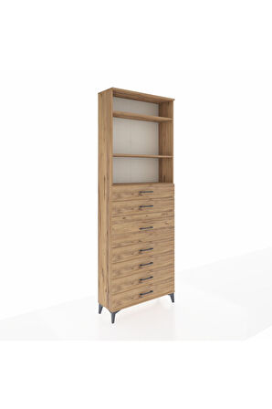 Arges Dolap 3 Raflı 7 Çekmeceli 88x30x243 Çam-Çam
