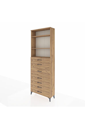 Arges Dolap 3 Raflı 7 Çekmeceli 88x30x243 Çam-Çam
